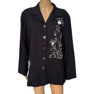 I.S.C. Black linen floral embroidery jacket size L